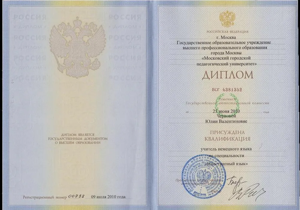 Диплом о высшем профессиональном педагогическом образовании