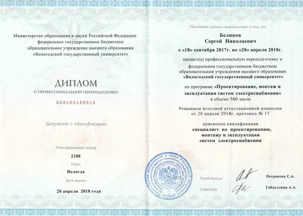 Диплом о профессиональной переподготовке