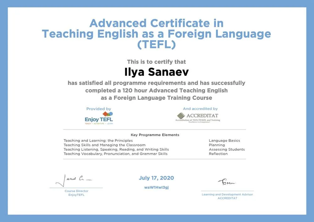 180HRTEFL_Advanced Certificate in Teaching English as a Foreign Language (TEFL)