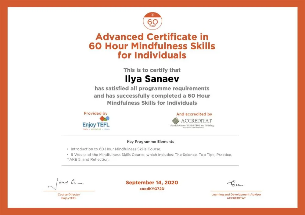 MCI_Advanced Certificate in 60 Hour Mindfulness Skills for Individuals