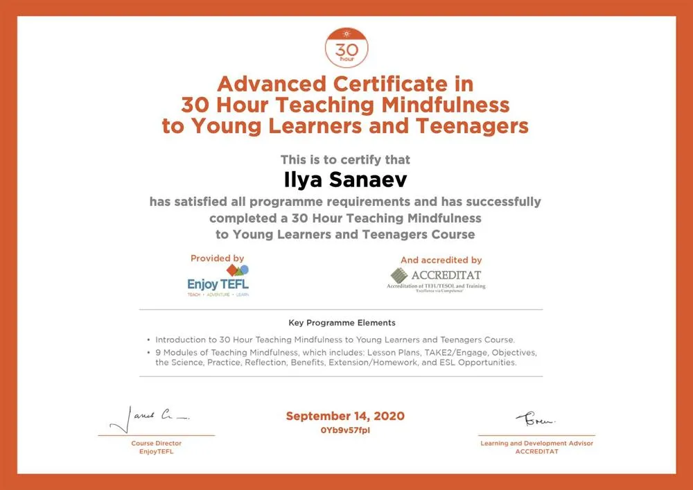 MCC_Advanced Certificate in 30 Hour Teaching Mindfulness to Young Learners and Teenagers