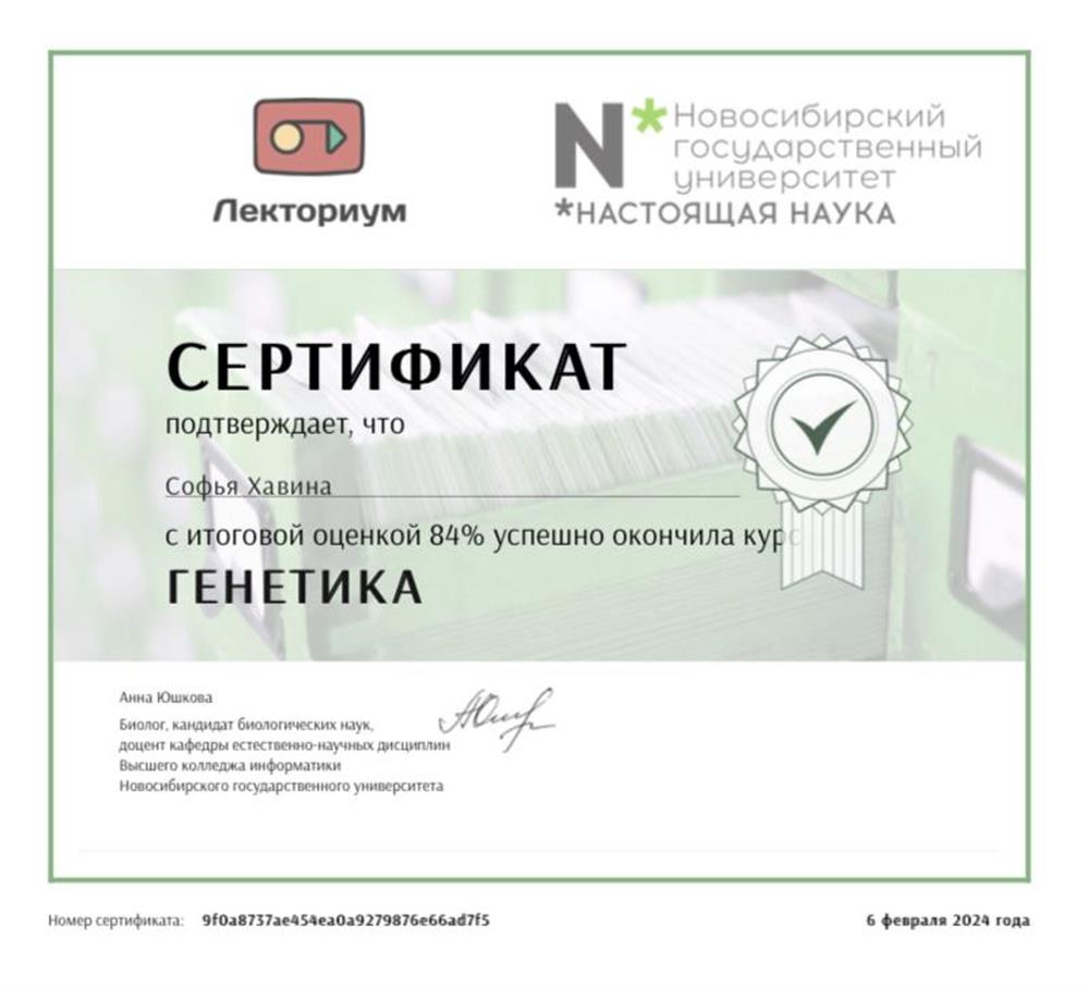 Сертификат об окончании курса