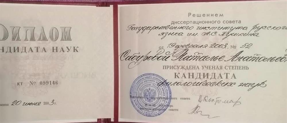 Диплом кандидата филологических наук