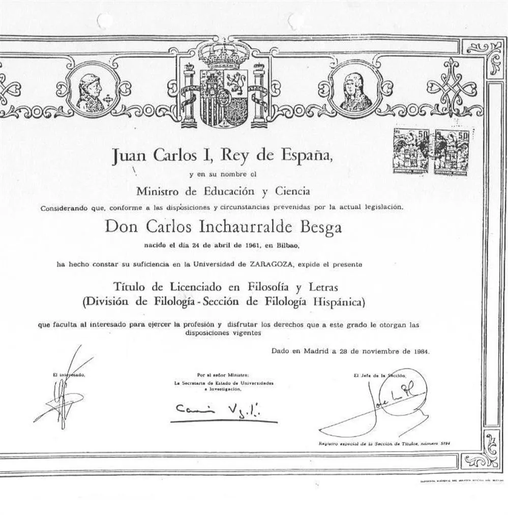 Titulo de Licenciado en Filologia Hispanica 