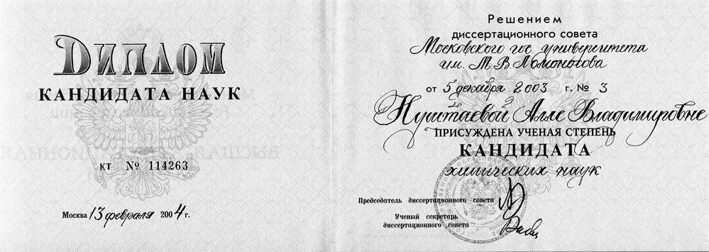 Диплом кандидата химических наук