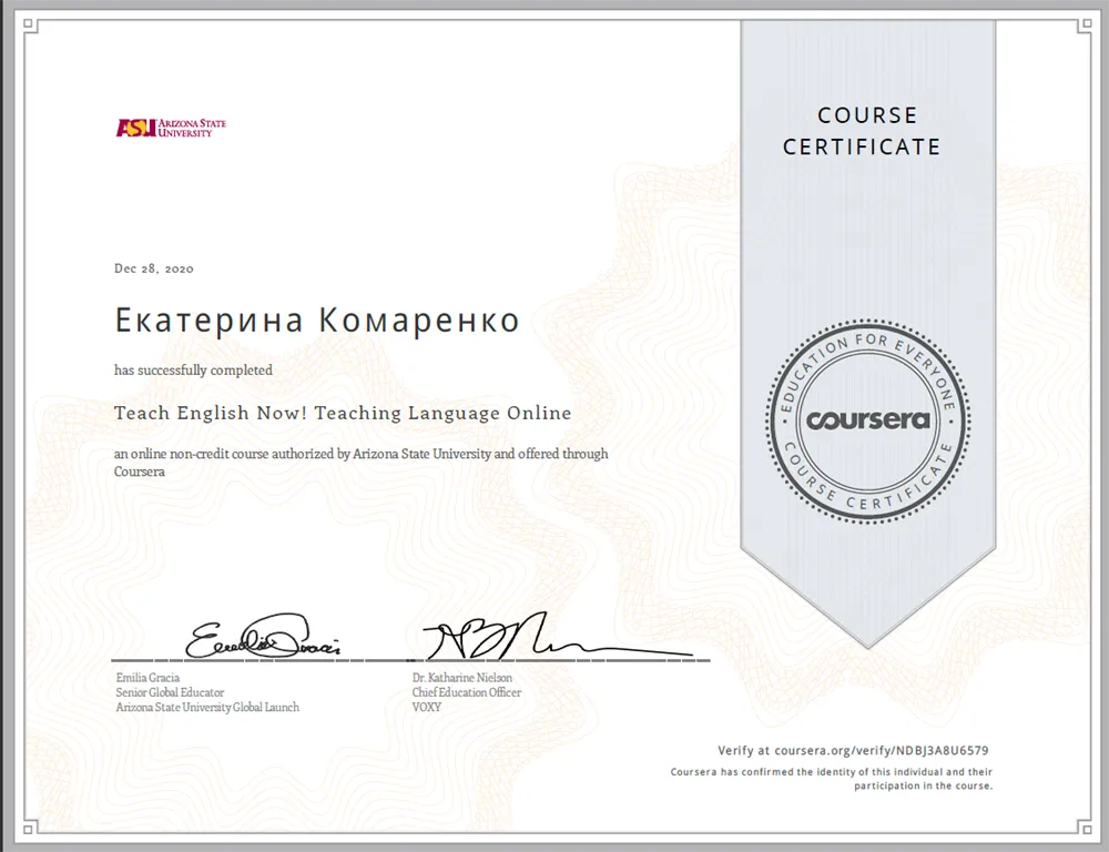 Certificate of completion the teaching course