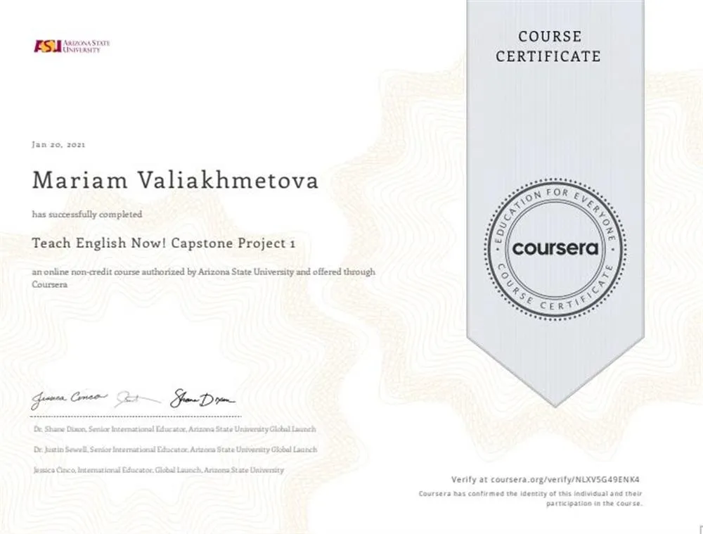 TESOL Specialization: Arizona State University. Capstone Project 1 