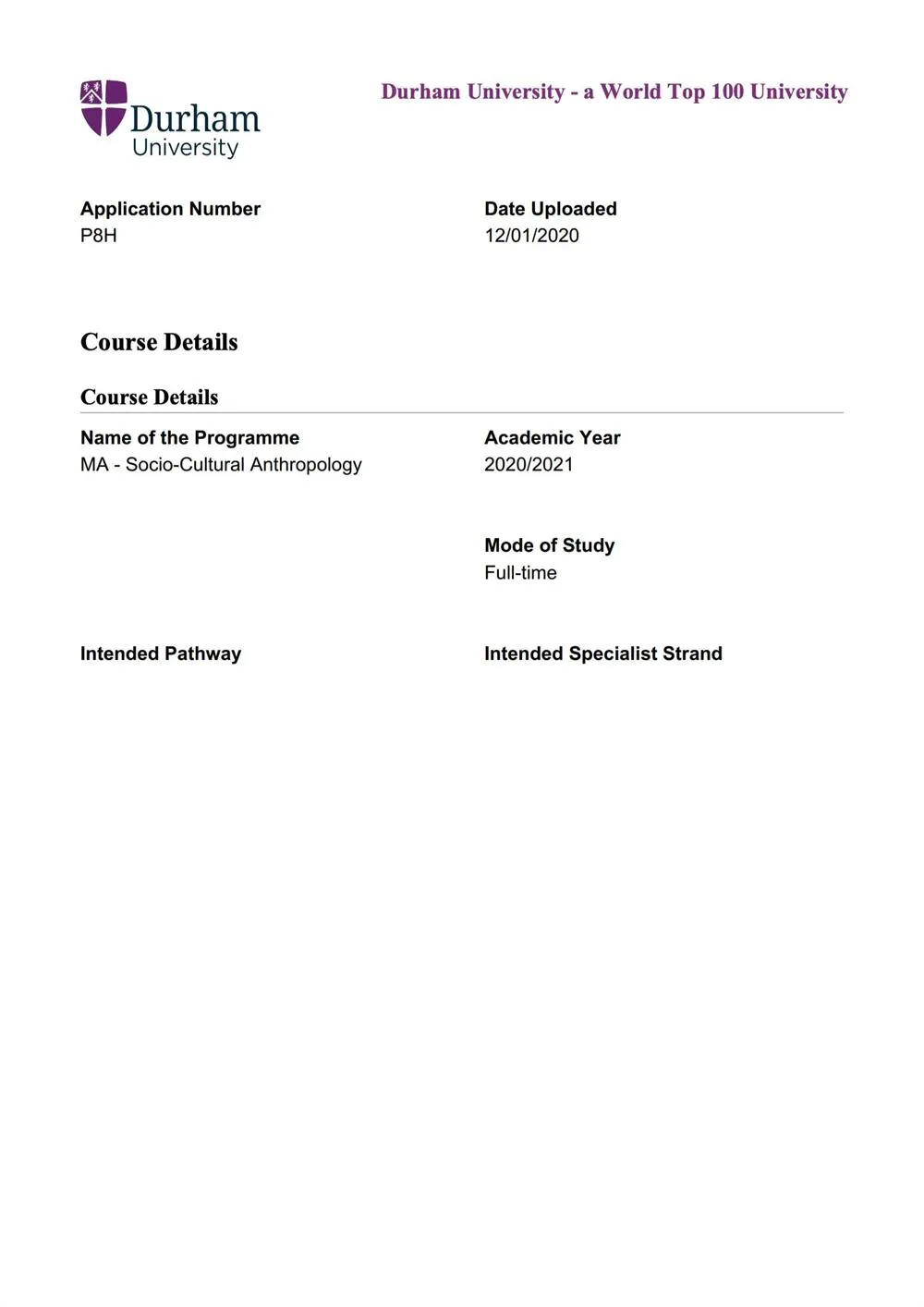MA University Study