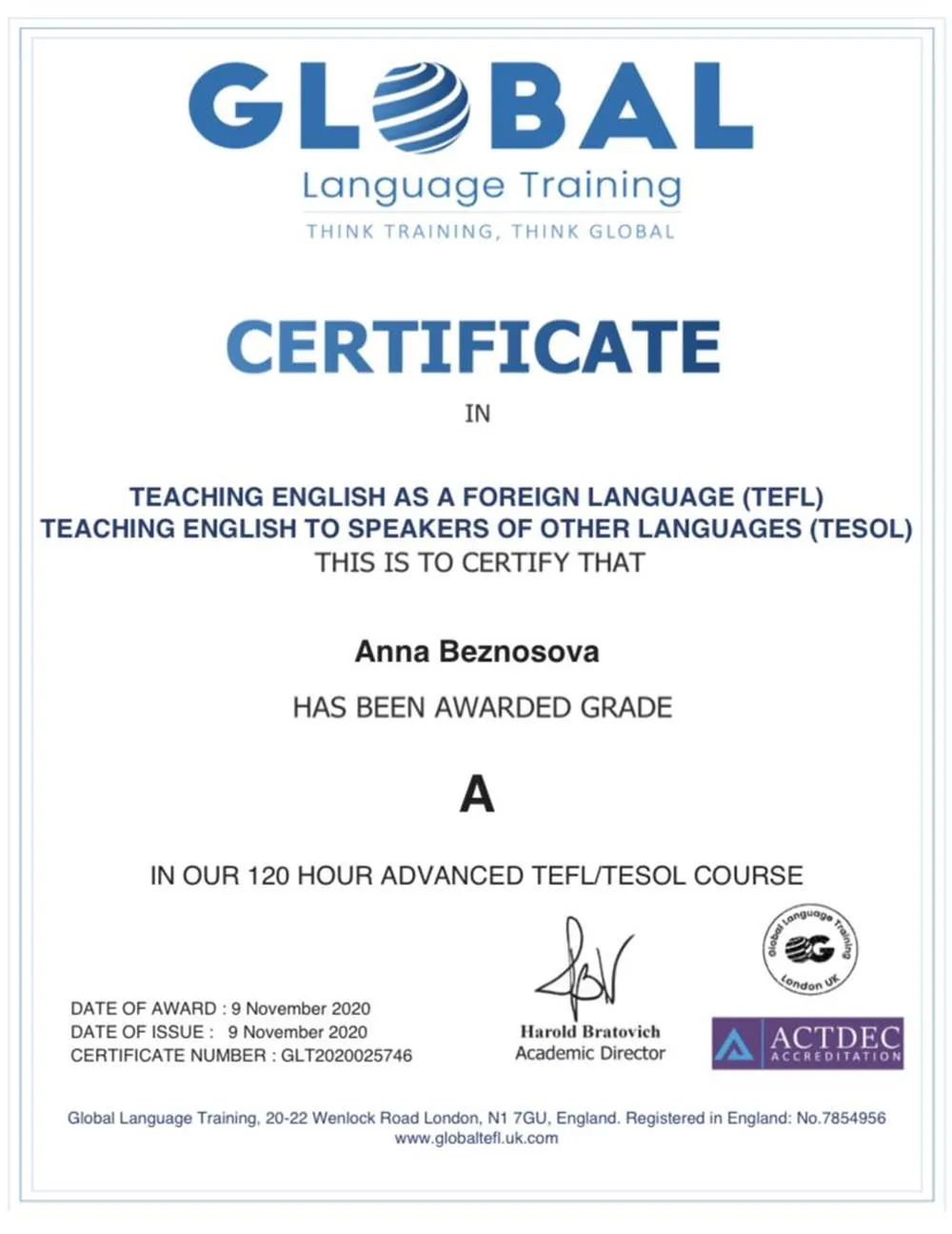 TEFL/TESOL (120 hours) certificate