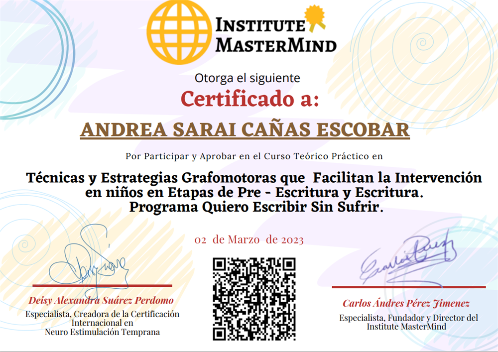 Сертификат по графомоторным техникам и стратегиям - Institute Mastermind