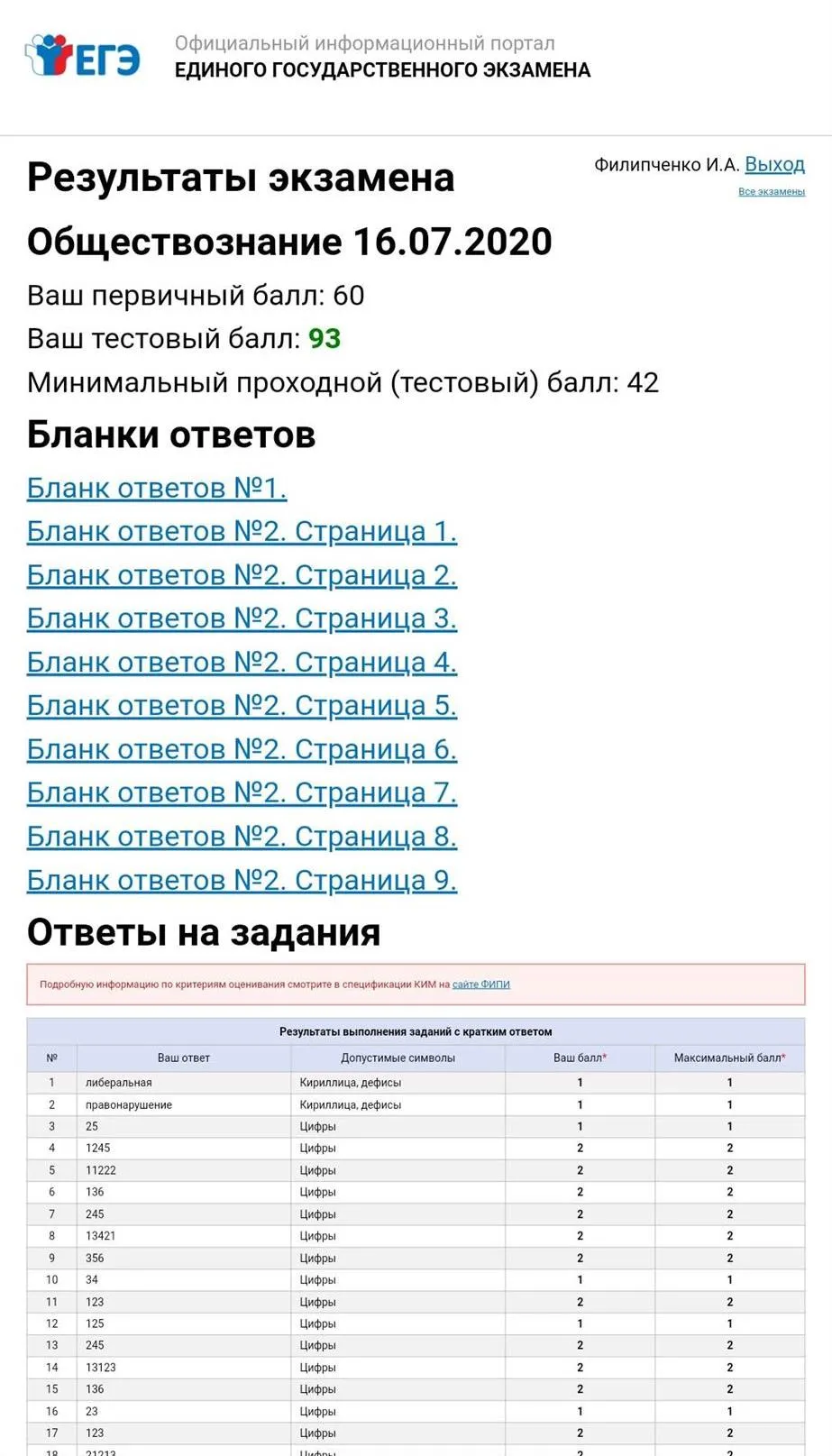 Результат ЕГЭ 
