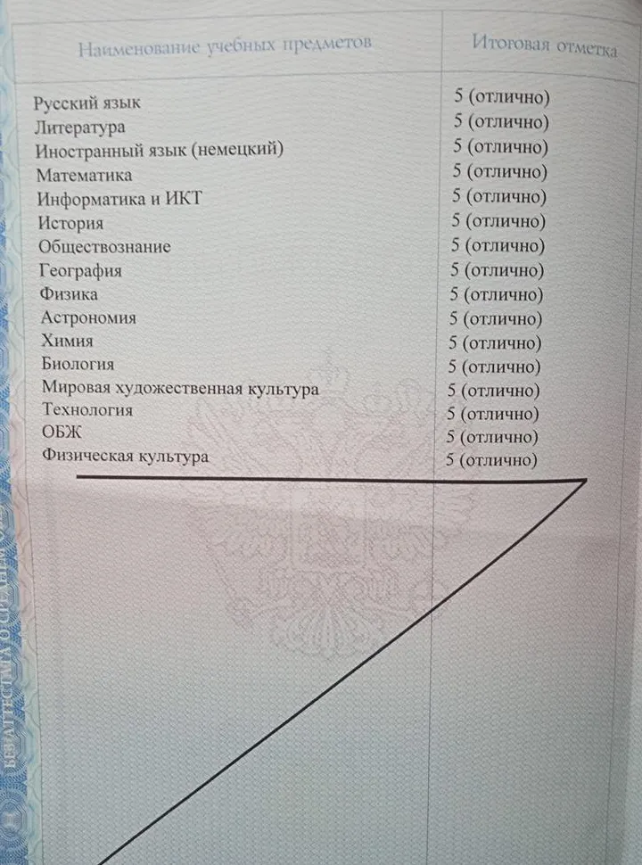 Аттестат о среднем образовании (школа 11кл) 