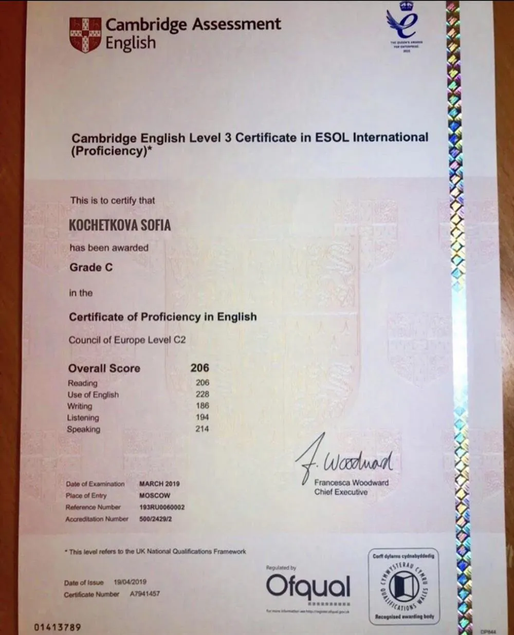 Cambridge certificate