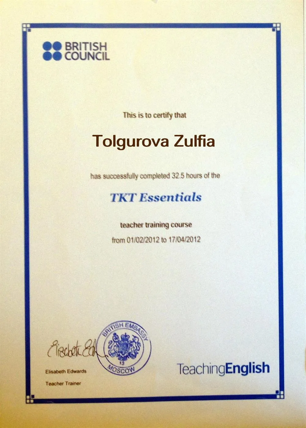 TKT certificate