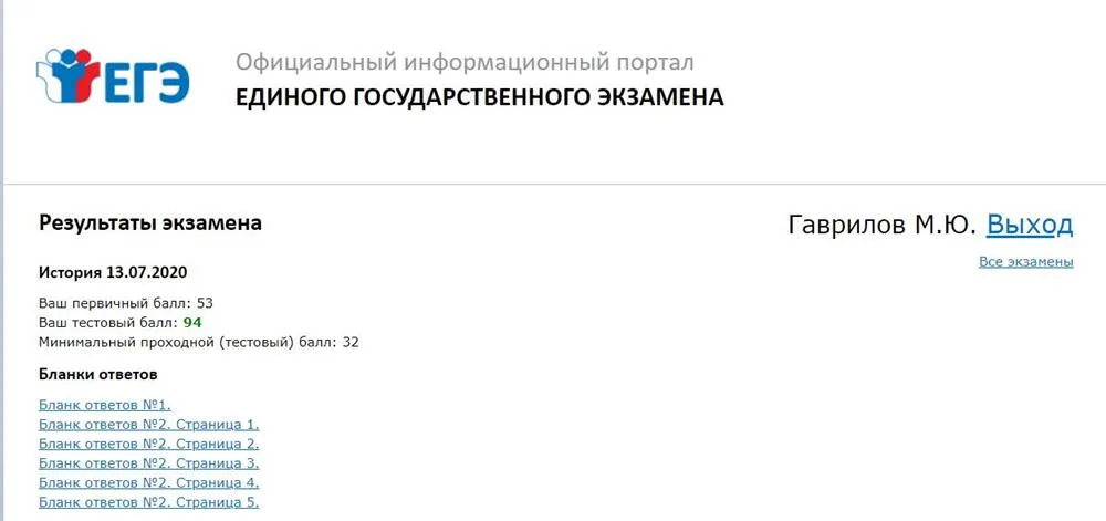 Результаты ЕГЭ