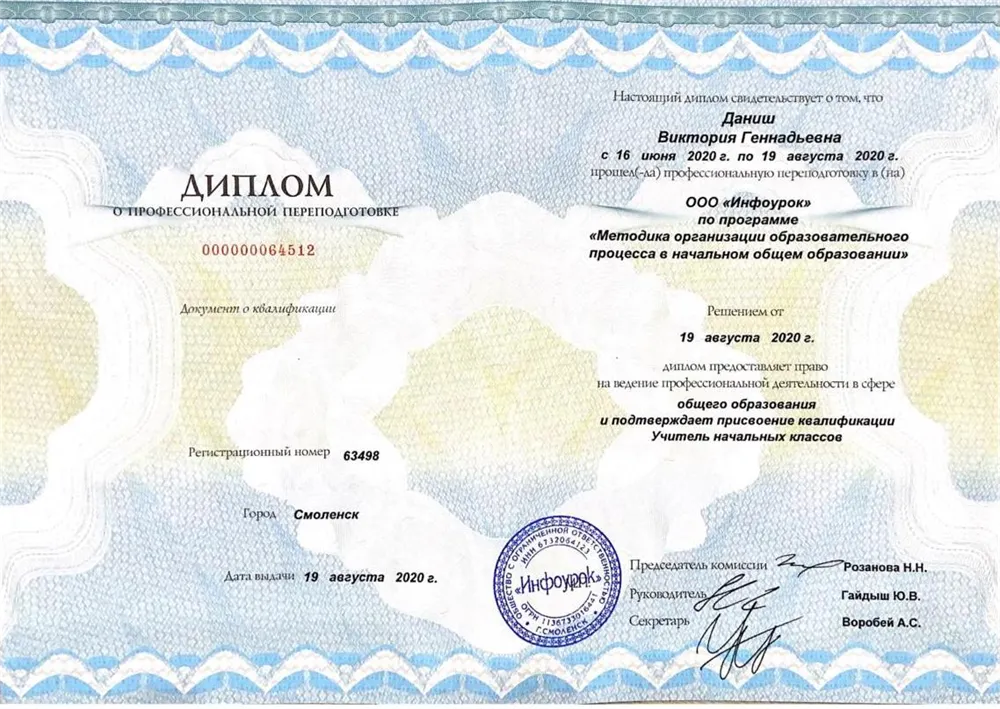 Диплом, учитель начальных классов