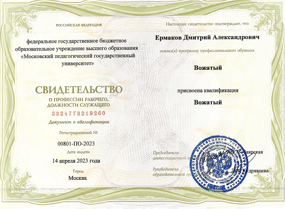 Сертификат вожатого