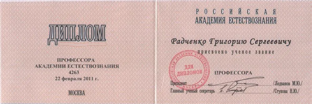 Диплом профессора РАЕ