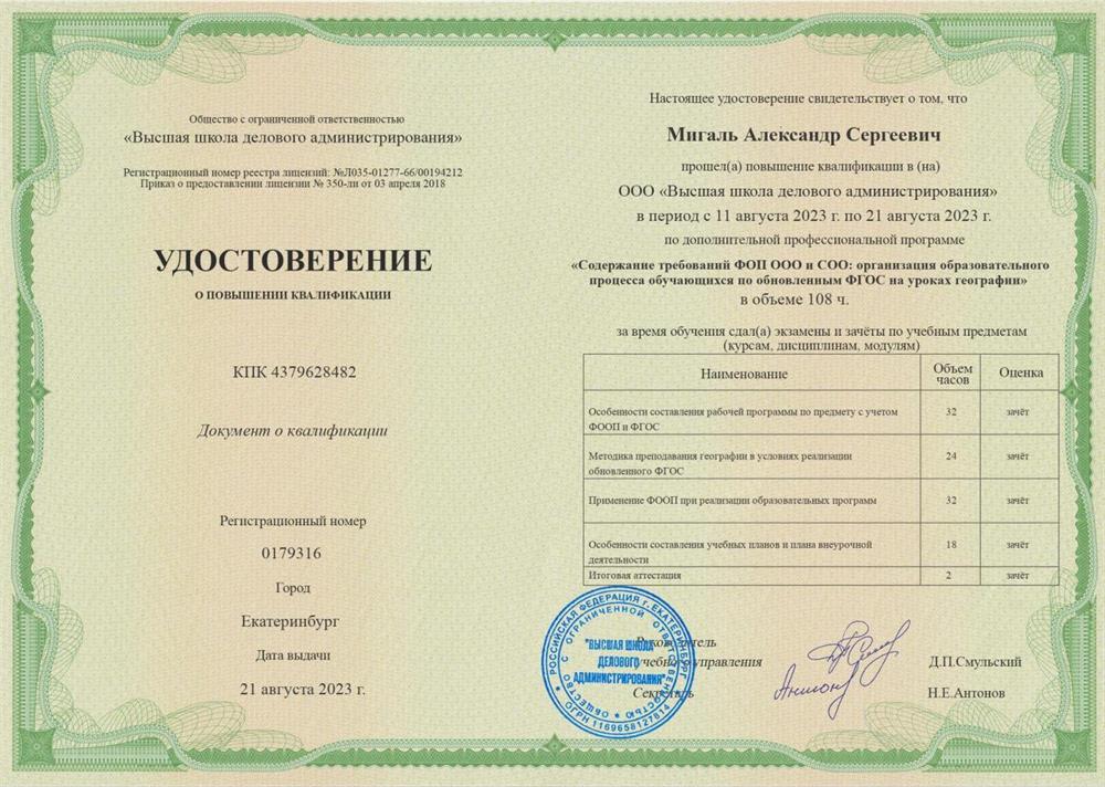 Удостоверение о повышении квалификации Содержание требований ФОП ООО и СОО