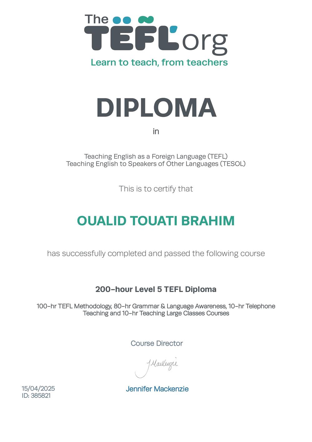 TEFL /TESOL CERTEFICATE LEVEL 5 200 hours