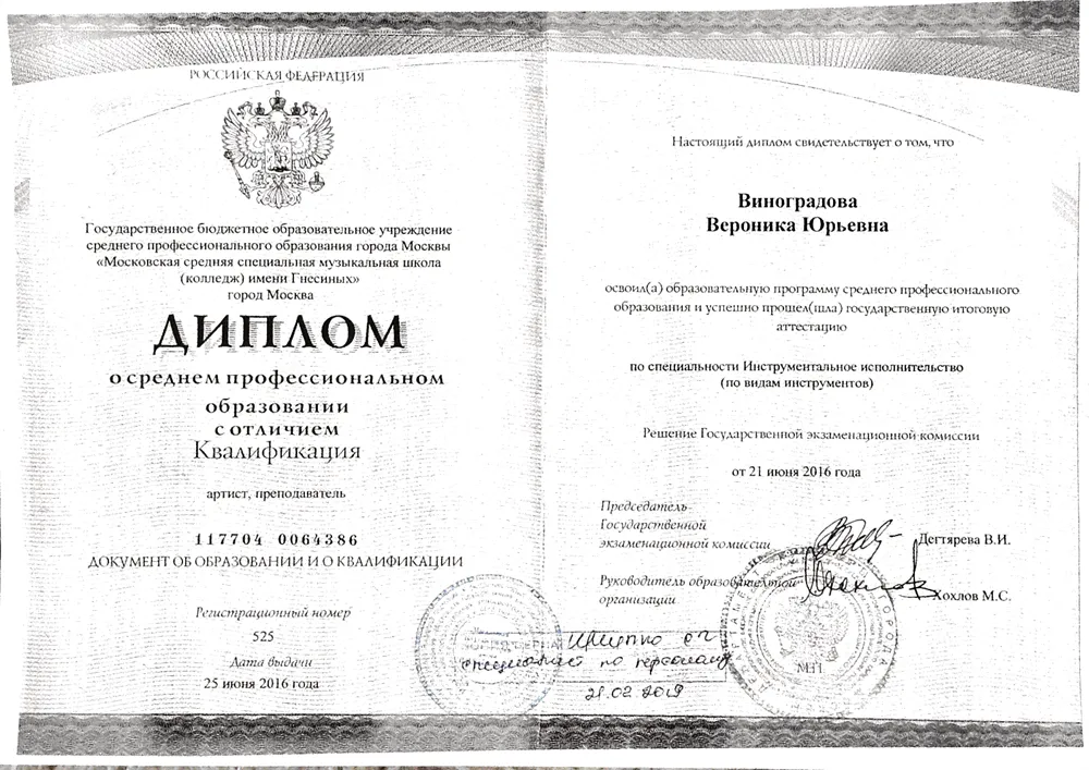 Диплом с отличием о среднем профессиональном образовании 