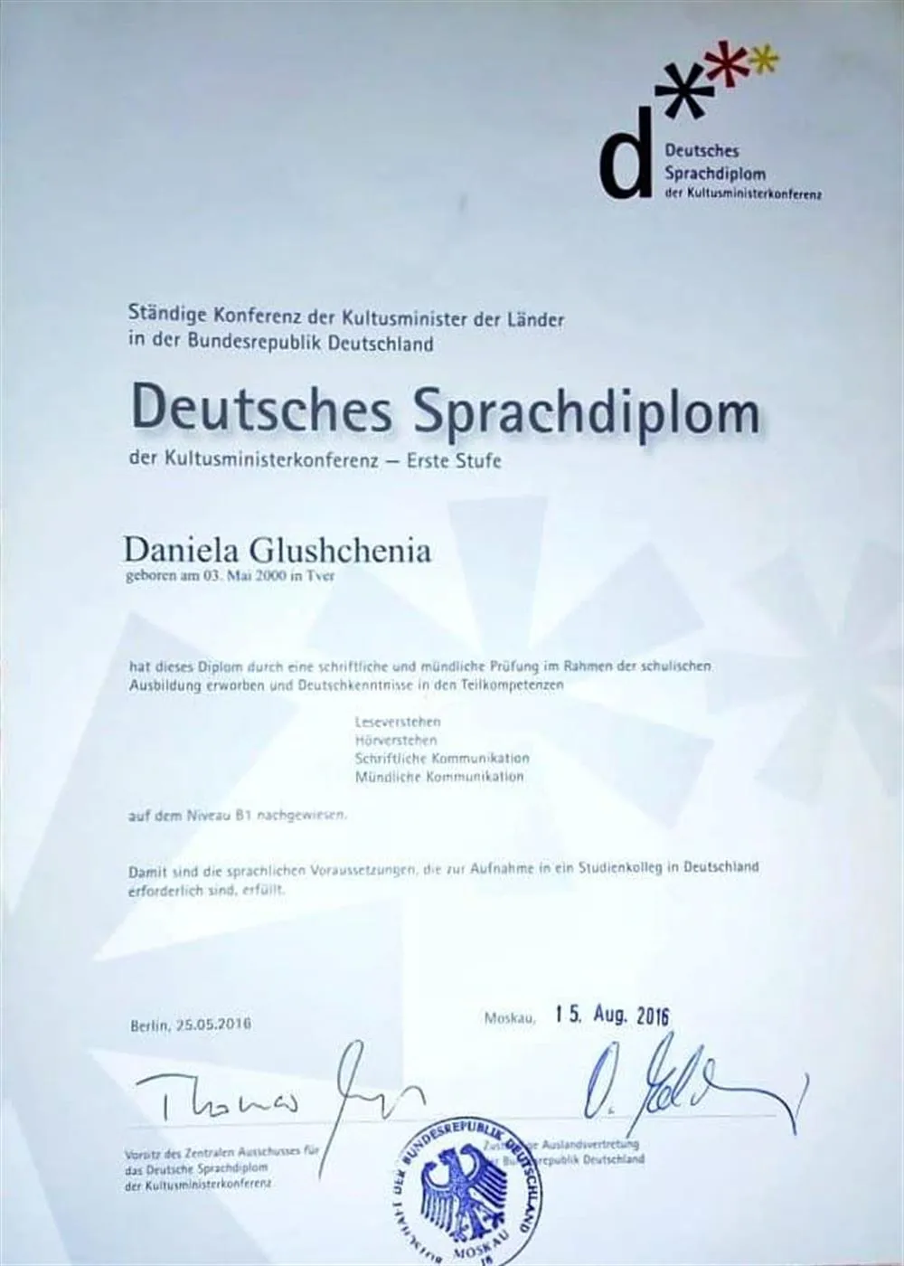 Deutschhes Sprachdiplom B1