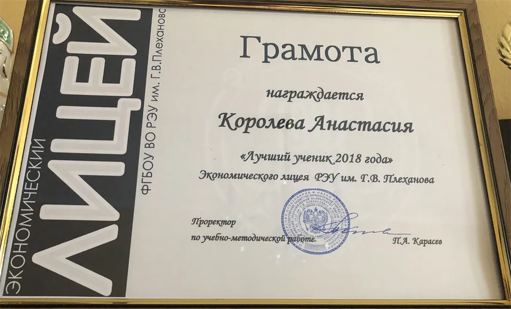 Лучший ученик экономического лицея РЭУ им. Г. В. Плеханова