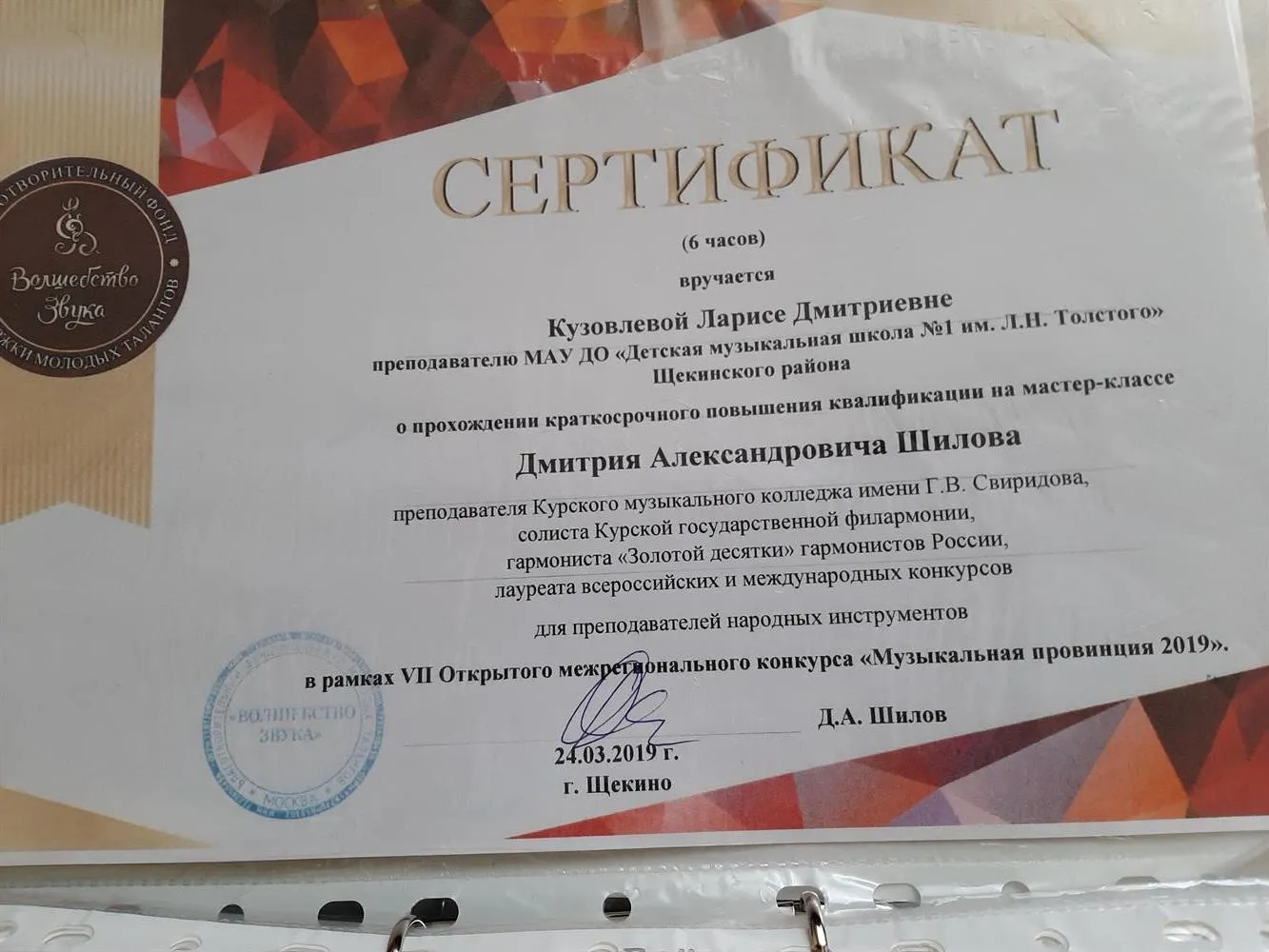 Сертификат мастер-класс Д.А. Шилова