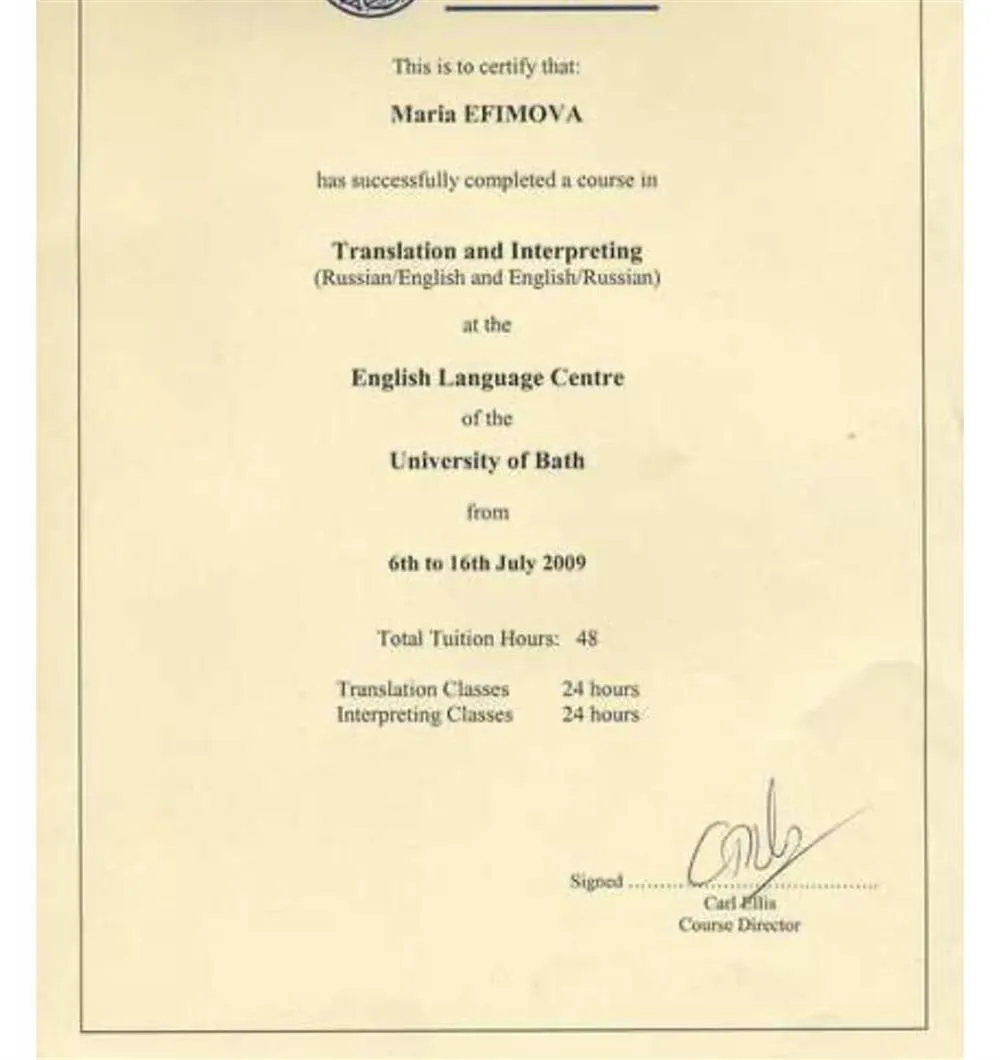 Translation and interpreting certificate 