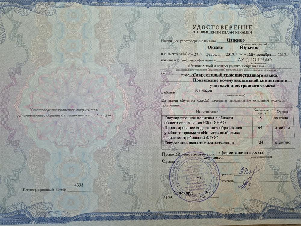 Удостоверение. Коммуникативная компетенция