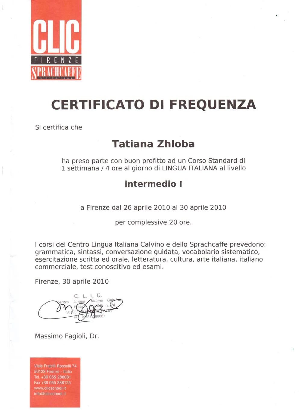 Certificato di frequenza 