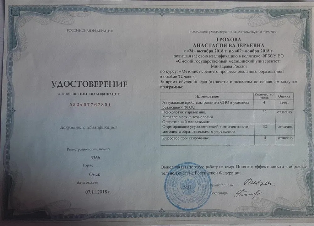 Удостоверение ПК - Методист