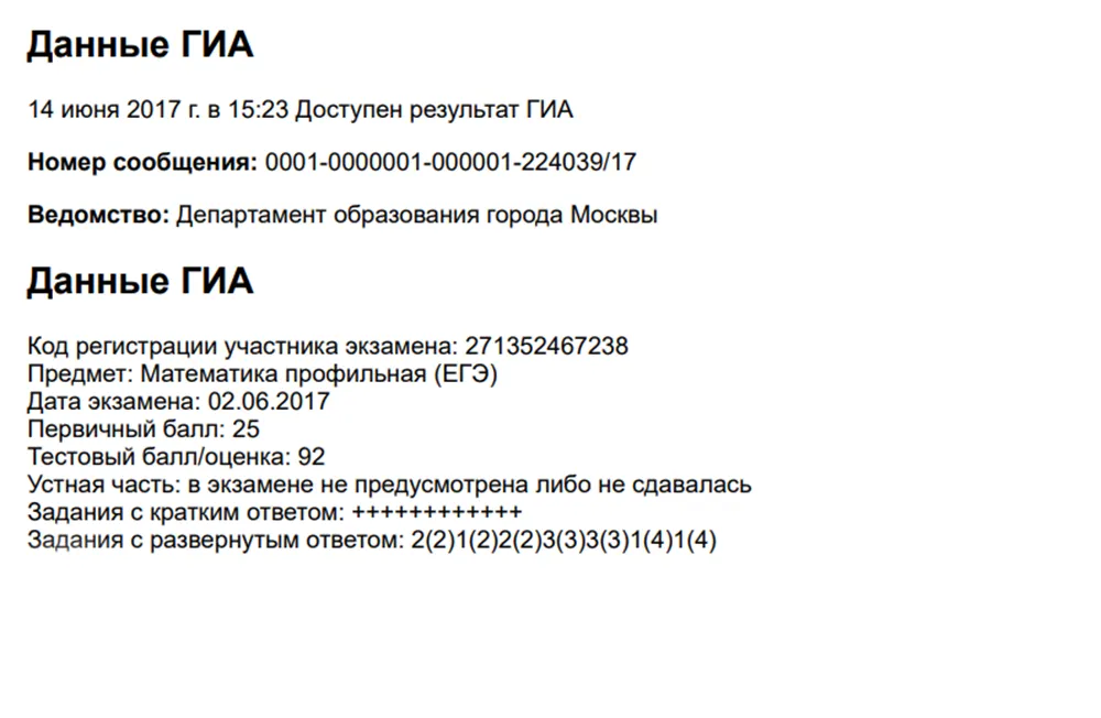 Результат ЕГЭ по математике