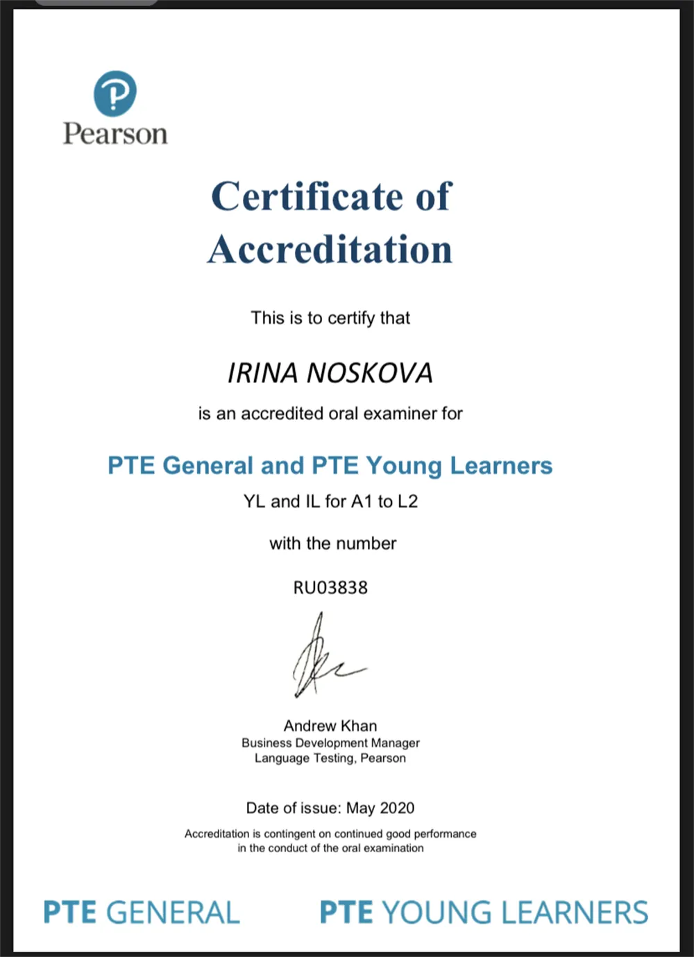 PTE General/PTE Young Learners, Pearson