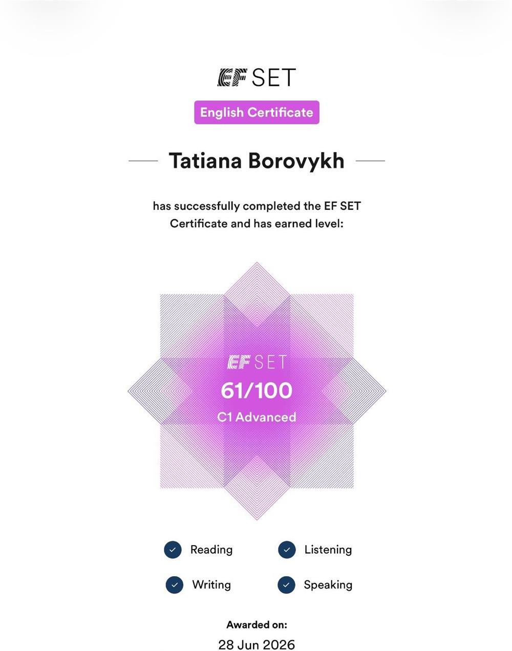 EF SET Certificate
