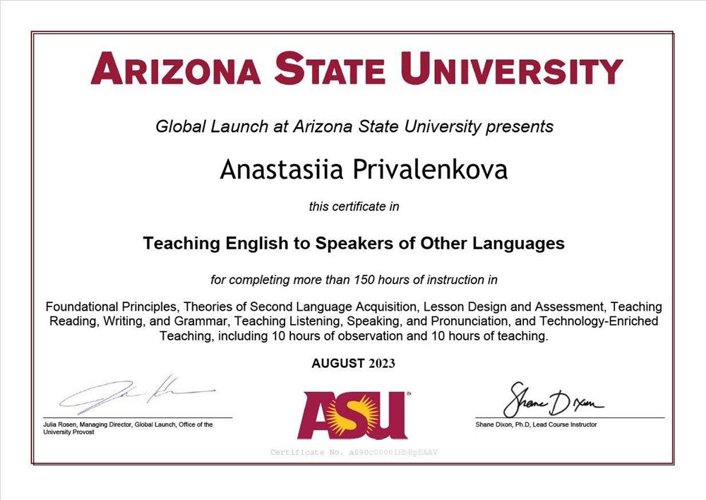 Сertificate TESOL 