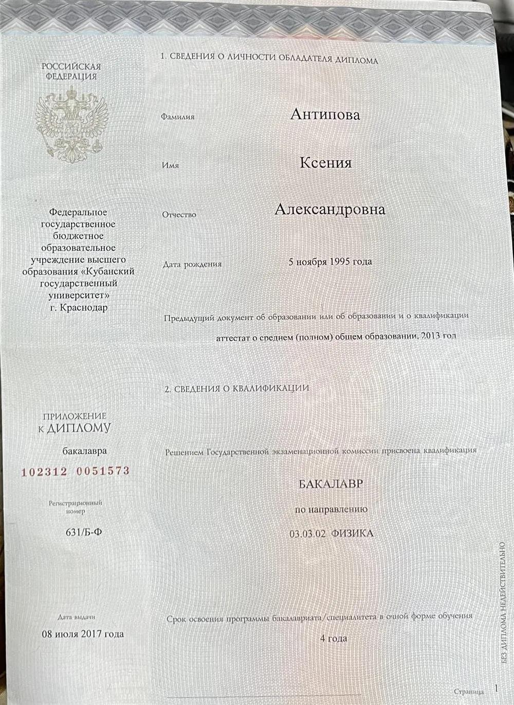 Диплом бакалавра 
