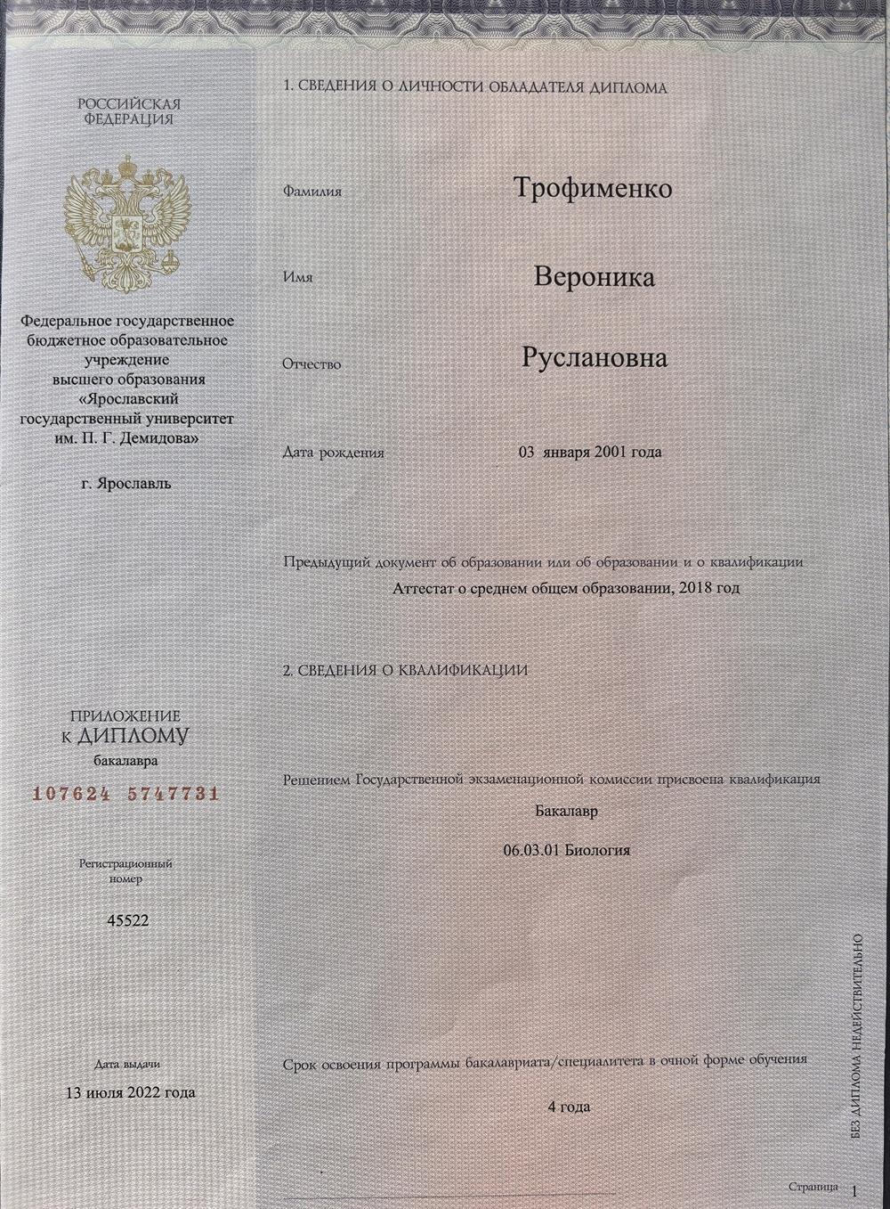 Приложение к диплому бакалавра 1
