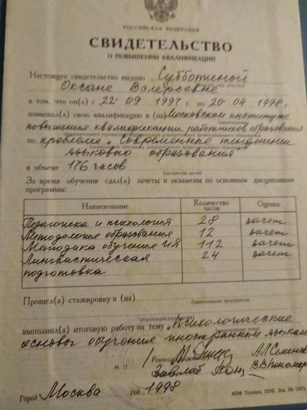 Свидетельство