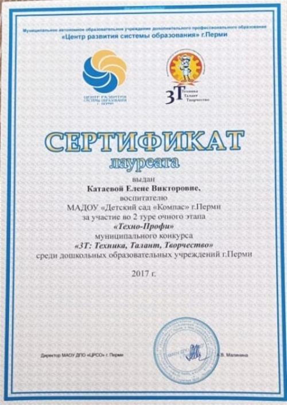 Сертификат. Центр развития системы образования.
