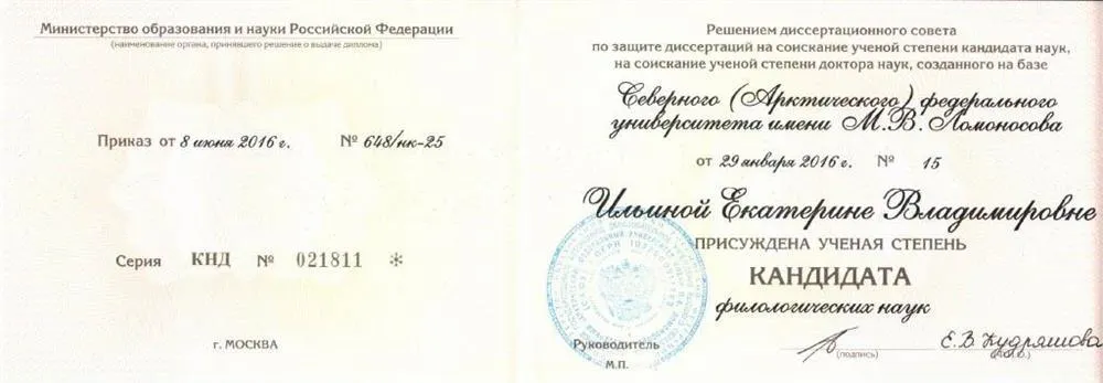 Диплом кандидата филологических наук