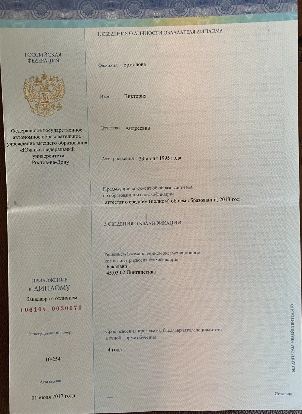 Диплом бакалавра 