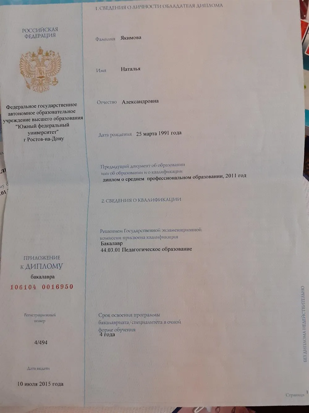 Диплом бакалавра