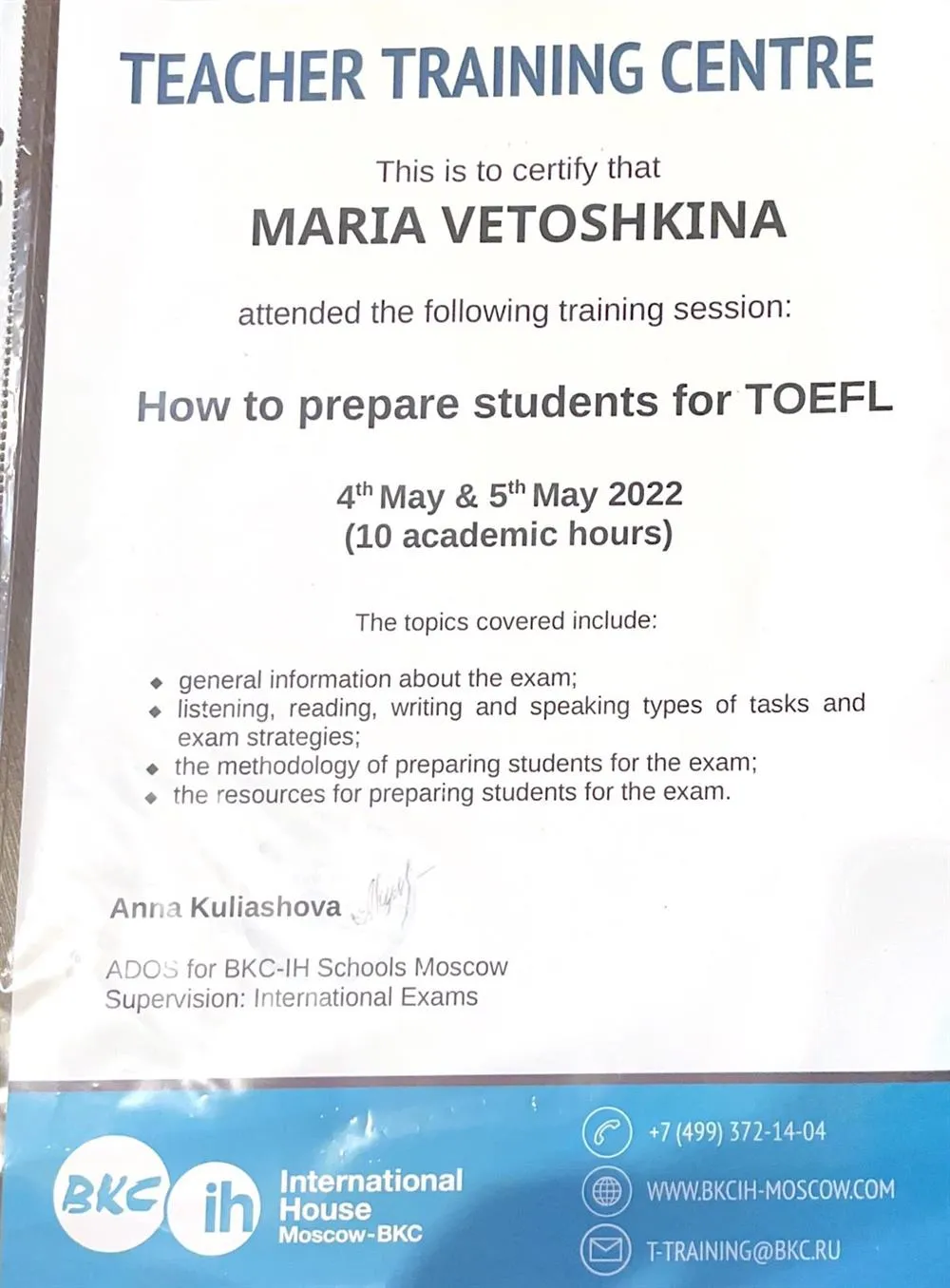 Training session: How to prepare students for TOEFL 