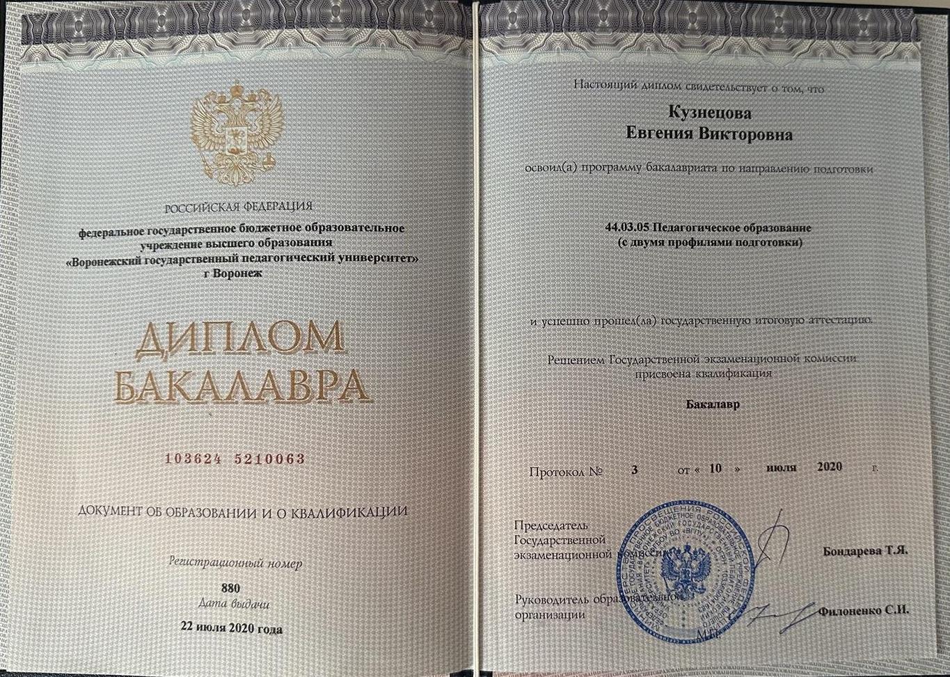 Диплом. ВГПУ по предмету Химик/Эколог