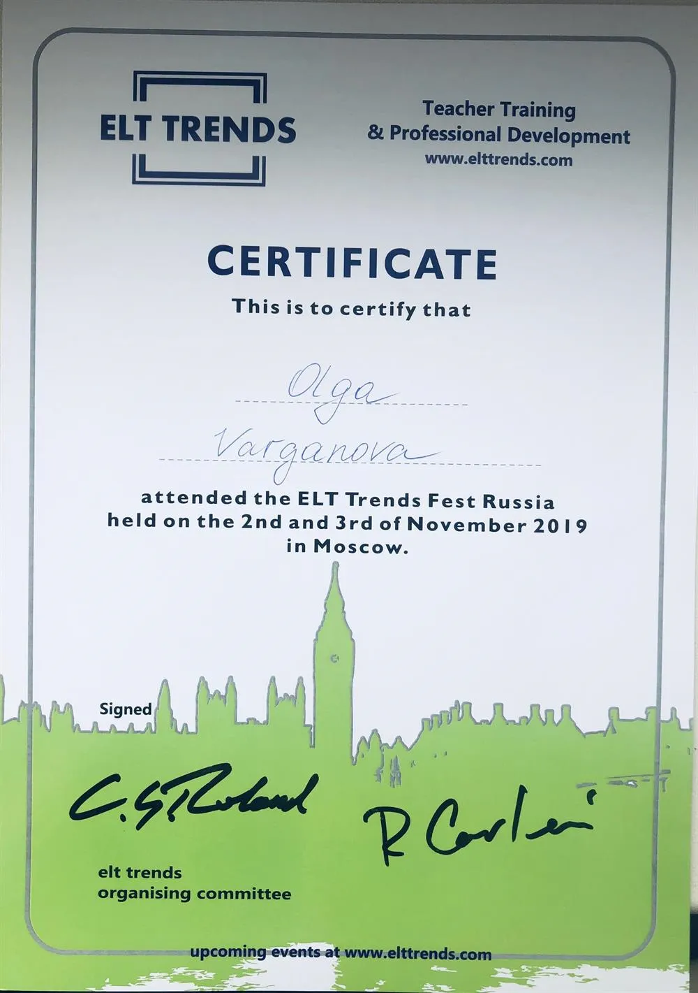 Certificate of attendance the conference