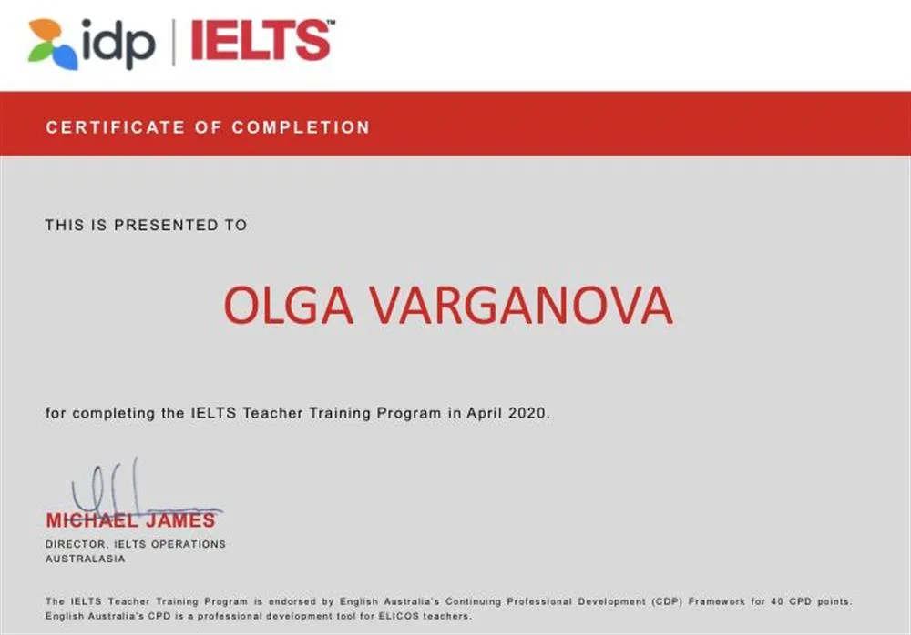 IELTS training certificate