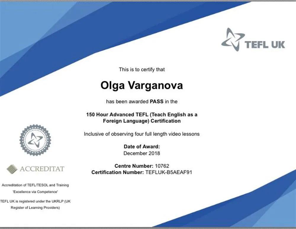 TEFL certificate