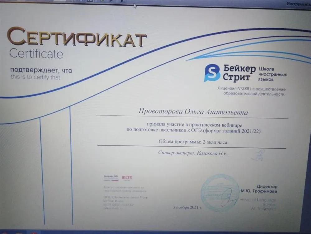Участник вебинара по подготовке к ОГЭ