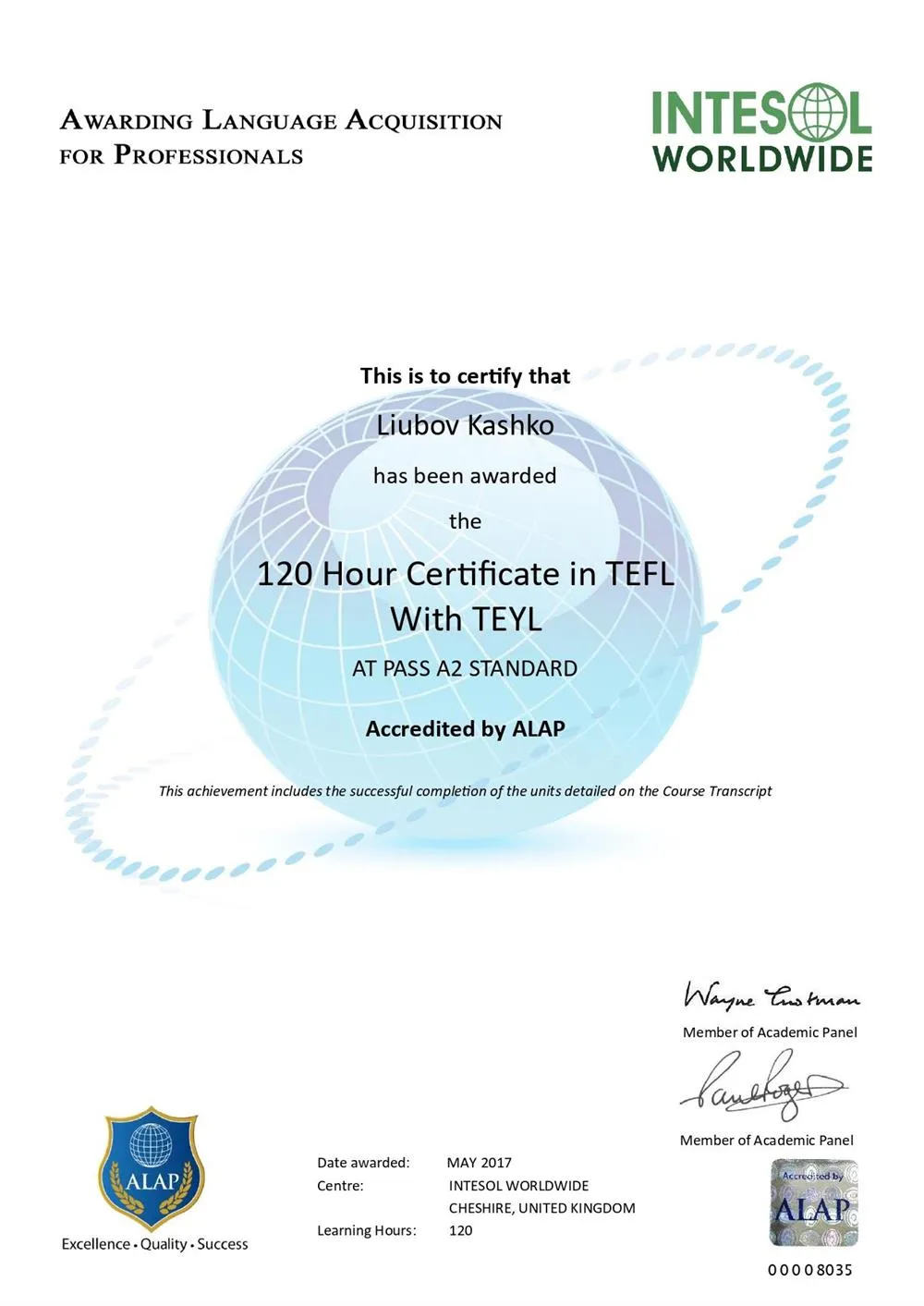 TEFL certificate